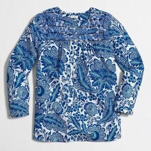 J. Crew Factory Floral Embroidered Placket Top
